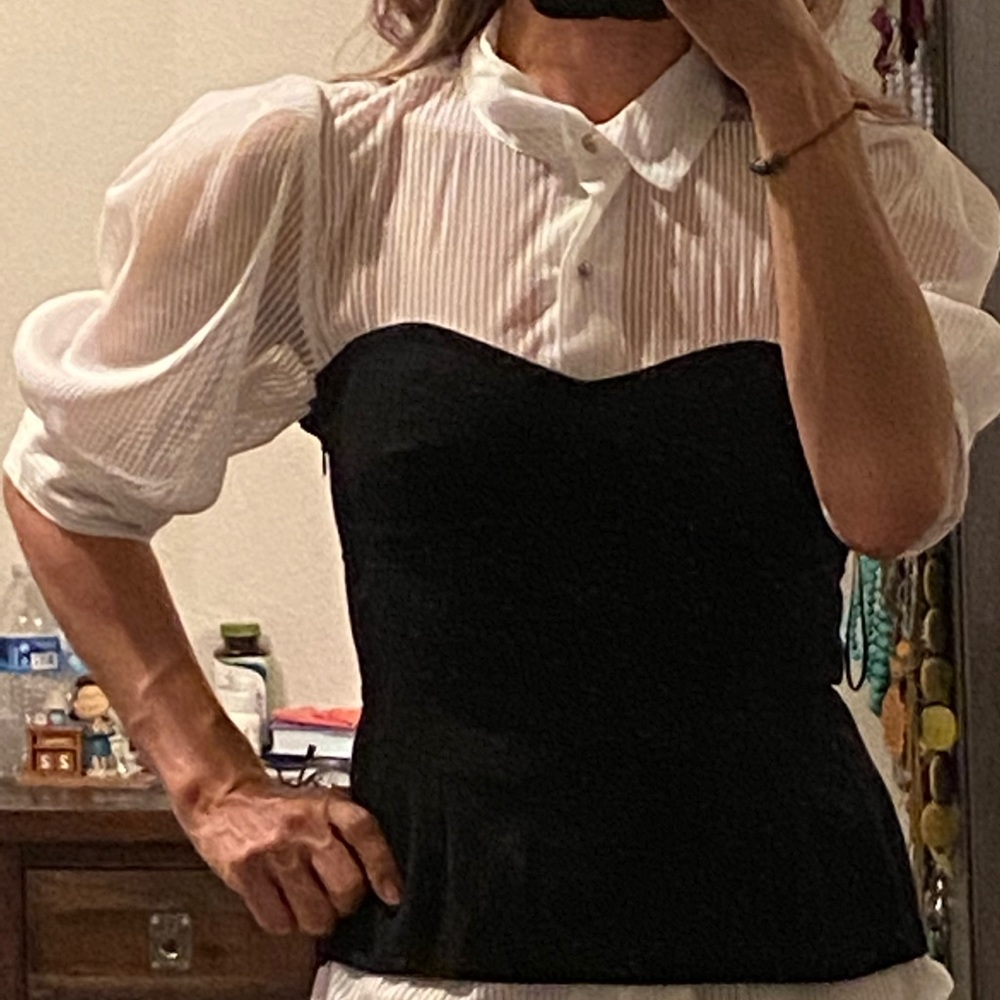 White see through striped blouse